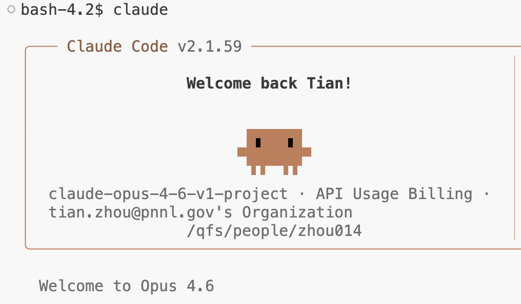 Claude Code session using PNNL API